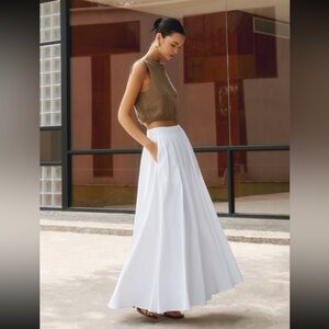 Commense - Linen Pleated Maxi Skirt in White